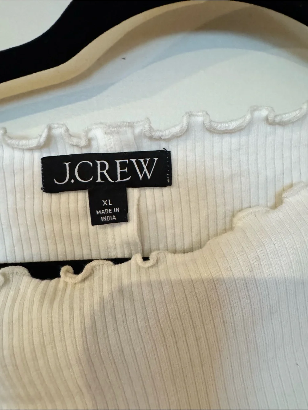 White Long-Sleeve Ribbed Top with Lettuce Hem